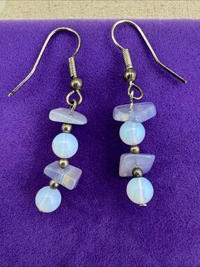 💛 Classic Silver Delicate Blue Opal Bead Drop Earrings | As-Is
